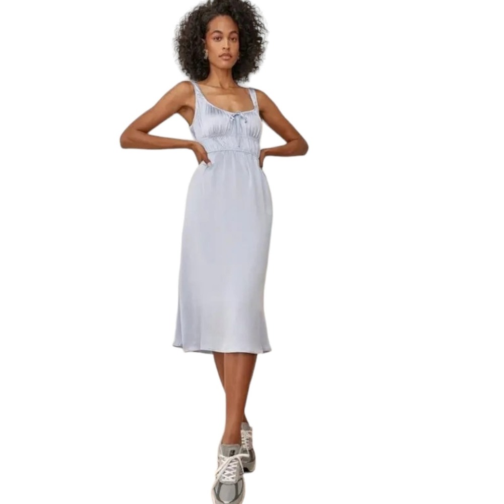 Reformation Colleen Silk Midi Dress in Horizon Blue